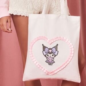 Embroidered Kuromi Heart Tote Bag